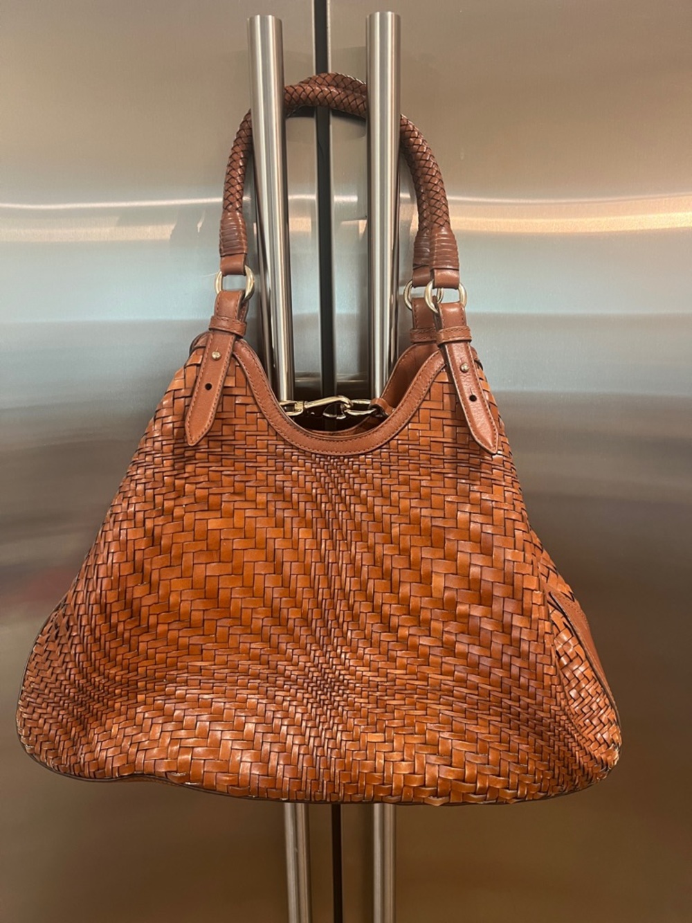 Woven Cole Haan Leather Hobo Bag - Brown Genevieve woven large cognac purse